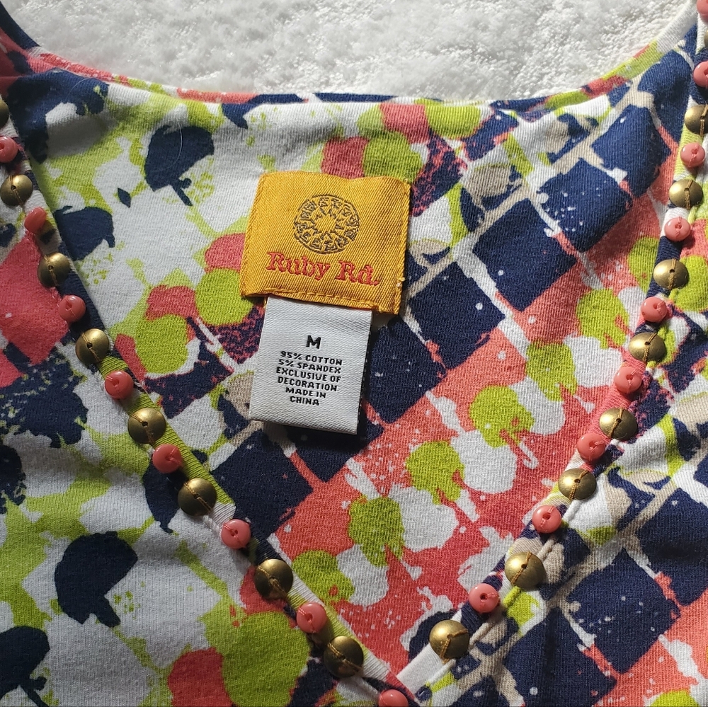 Ruby Rd. Multicolor Patterned Cotton Knit Top Wit… - image 5